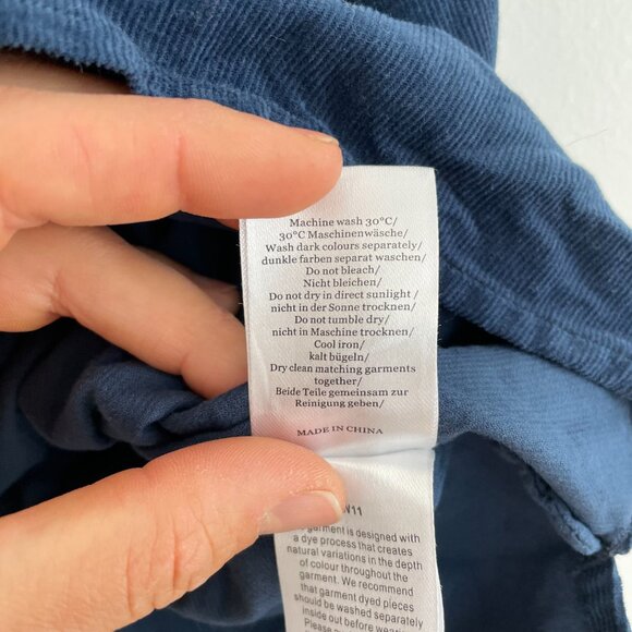 WRAP London Blue Corduroy Top Long Sleeve Ruffle Circus Dainty Office Size 14 - Picture 9 of 9